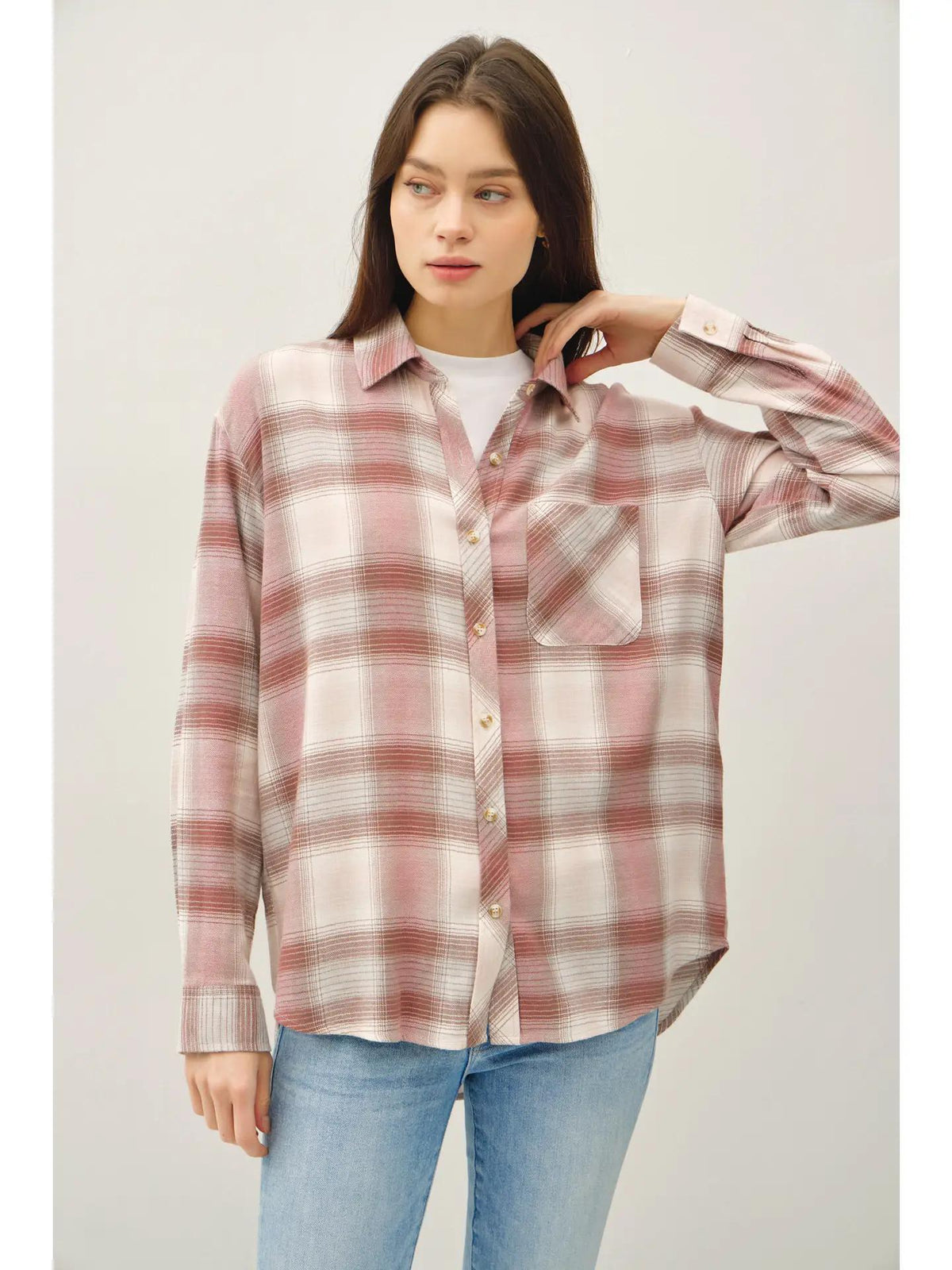 Vintage Plaid Flannel - Dusty Pink