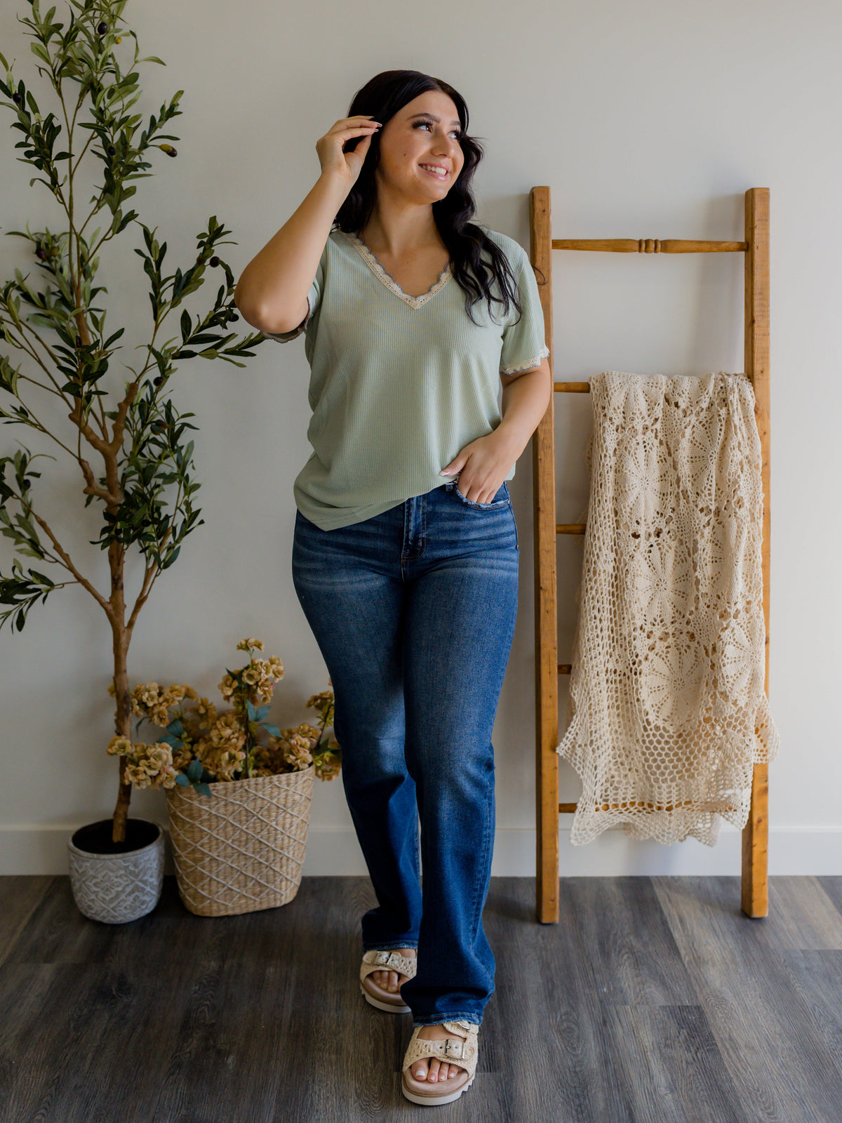 Colored Trim V-Neck Solid Top