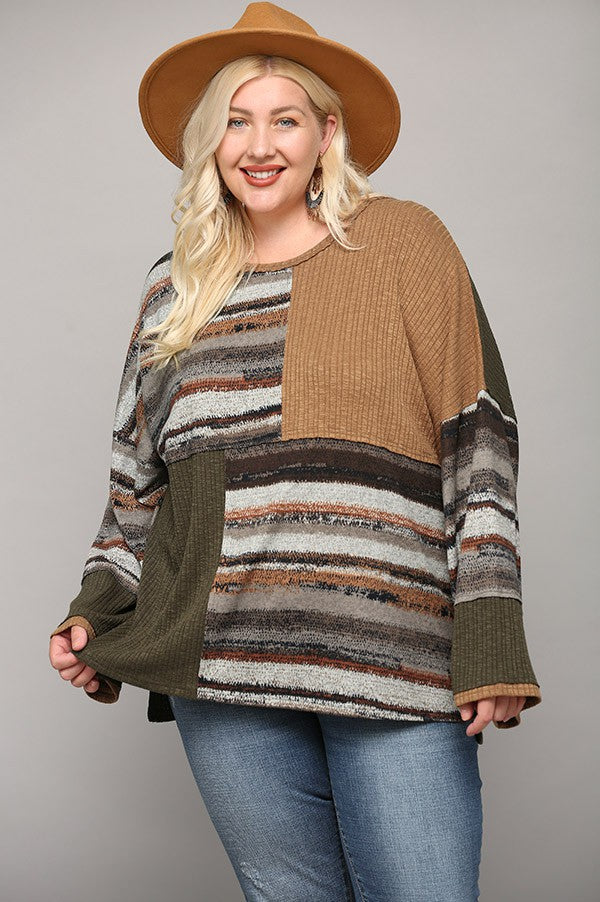 Rib and Print Sweater