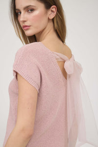 Back Sheer Tie Short Sleeve Sweater