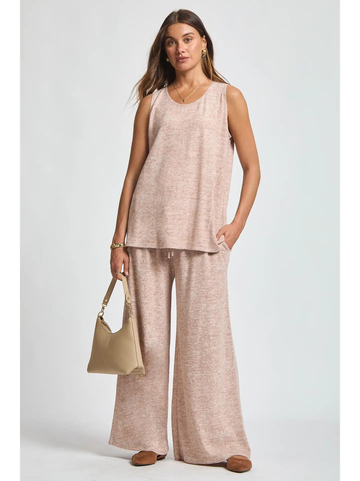 Tank/Cardigan/Pants Set - Chestnut