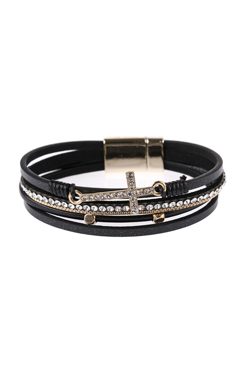 Cross Leather Wrap Bracelet
