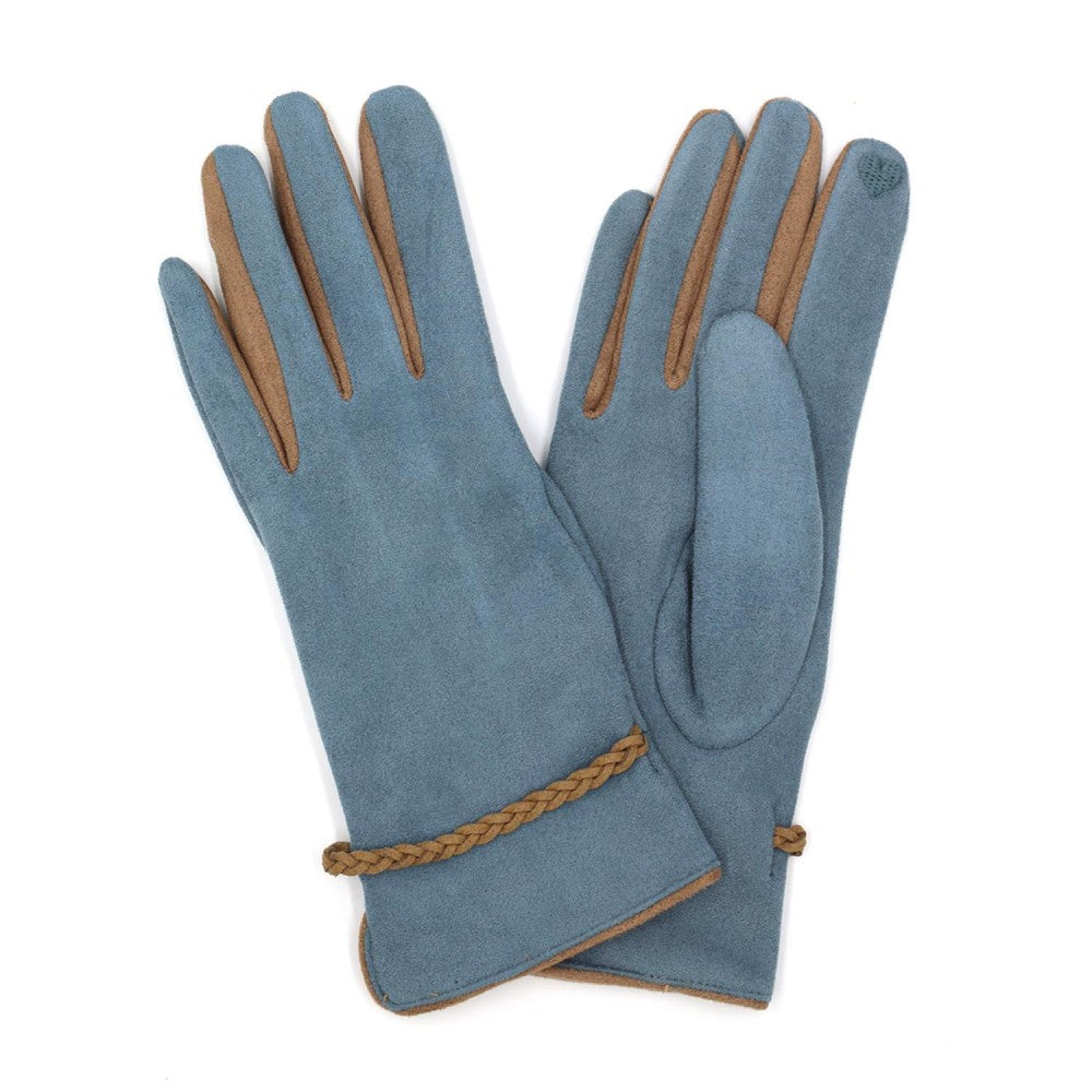 Suede Gloves W/Braided Leather Band