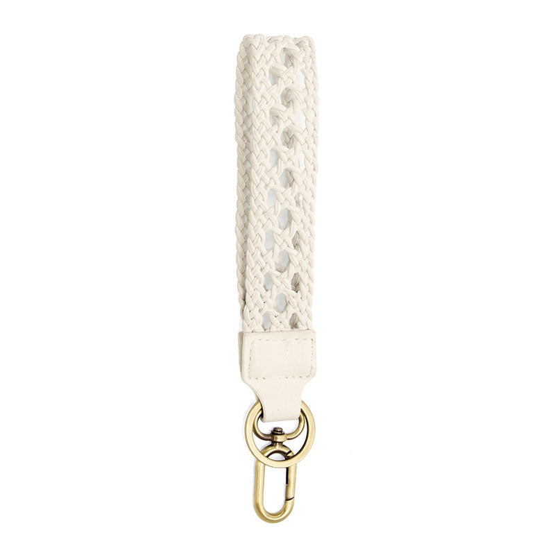 Open Braided Faux Leather Wristlet Keychain