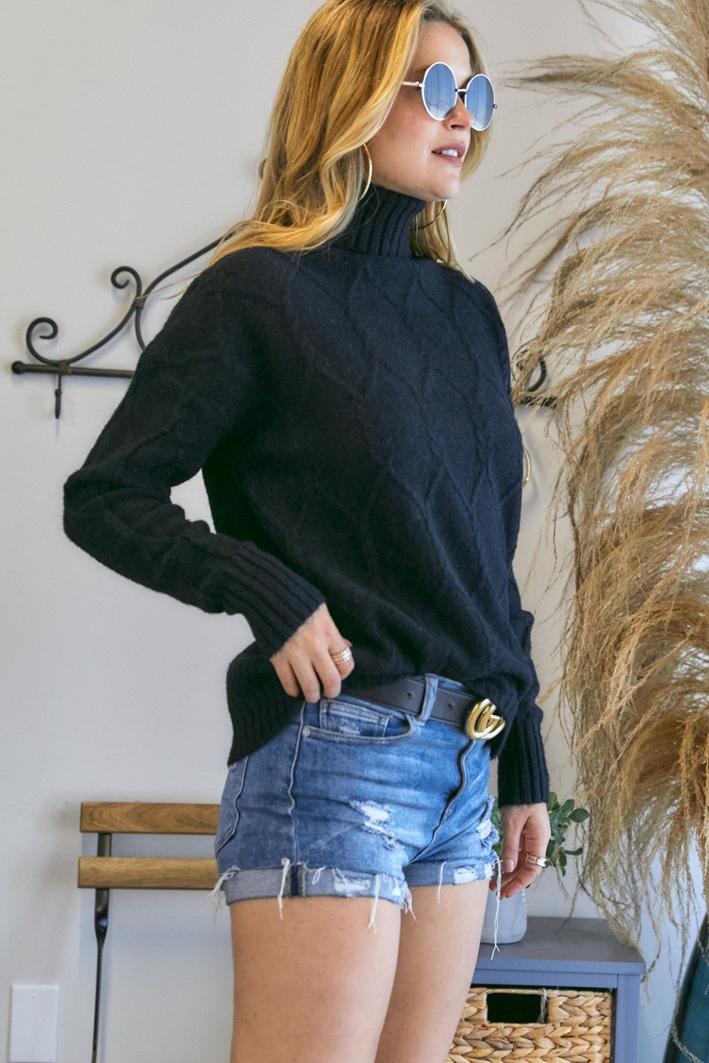 Braided Turtleneck Sweater