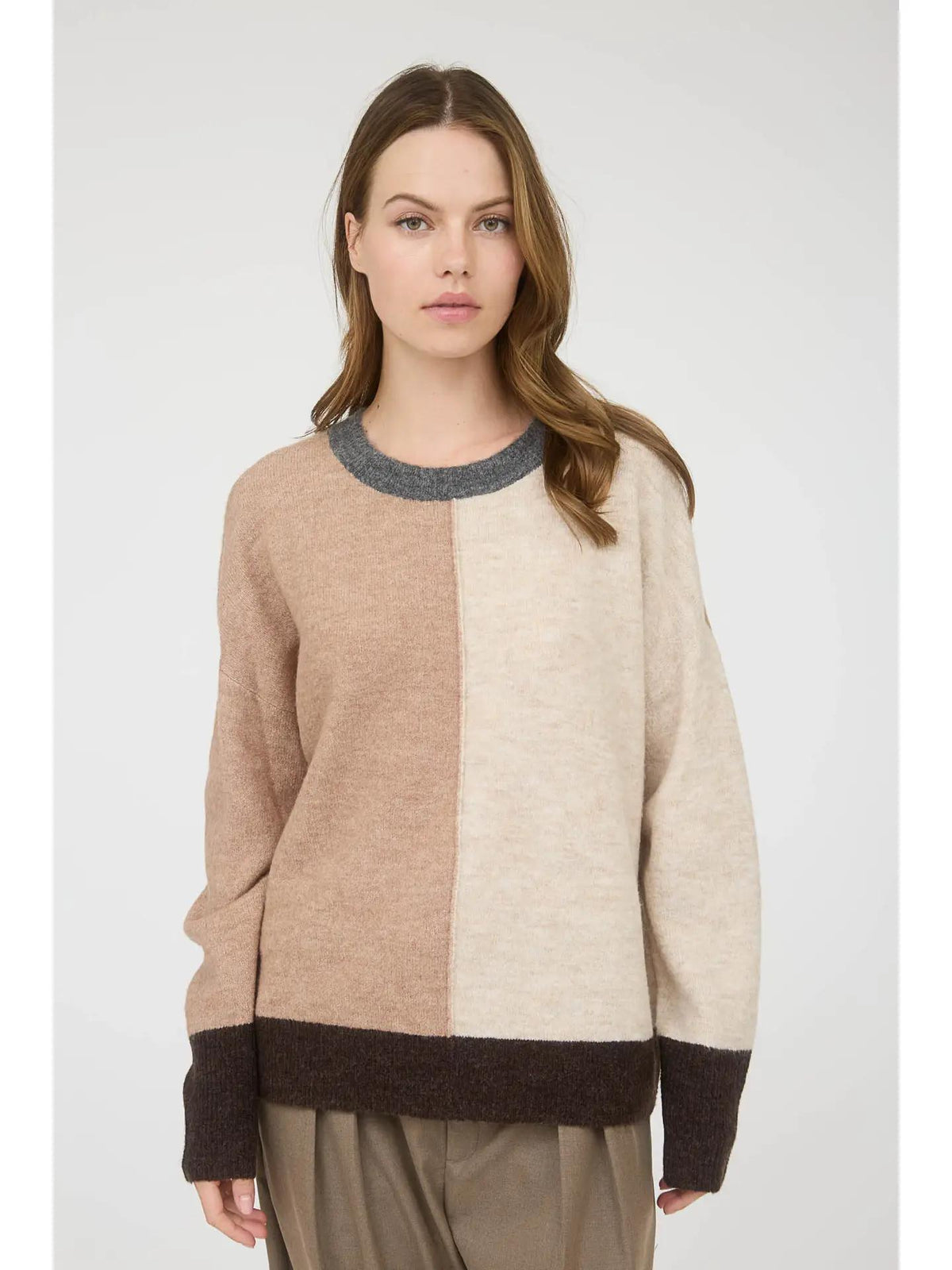Colorblock Front Seam Long Sleeve - Khaki