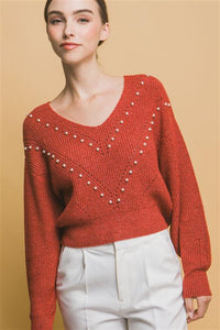 Pearl Details Sweater - Red