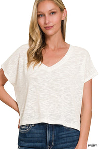 V-Neck Drop Shoulder Crop Top