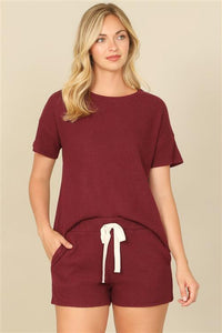Plus Waffle Set Top - Burgundy