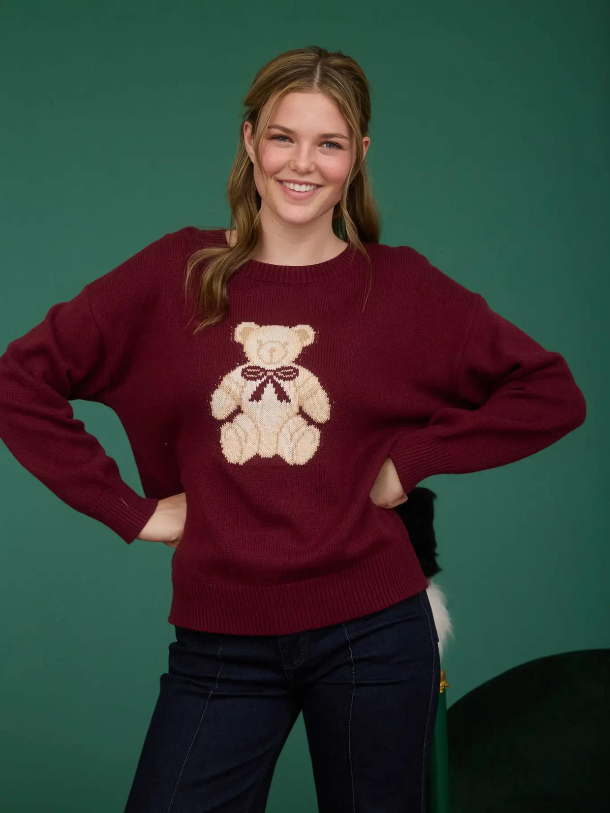 Teddy Jacquard Sweater - Burgundy