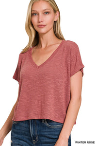 V-Neck Drop Shoulder Crop Top