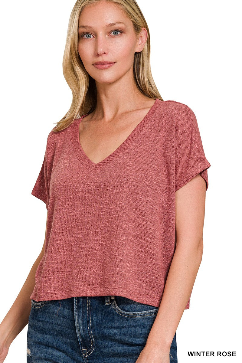 V-Neck Drop Shoulder Crop Top