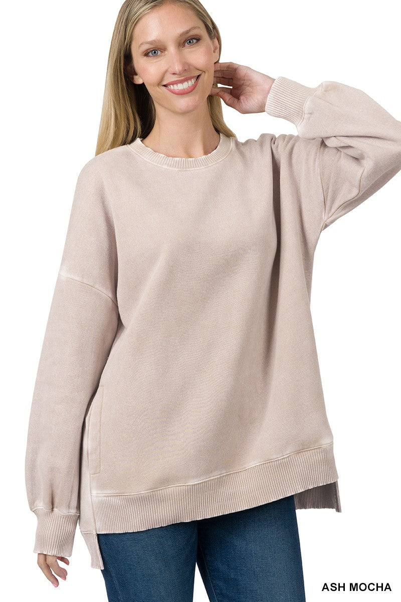 Acid Wash Hi-Low Pullover