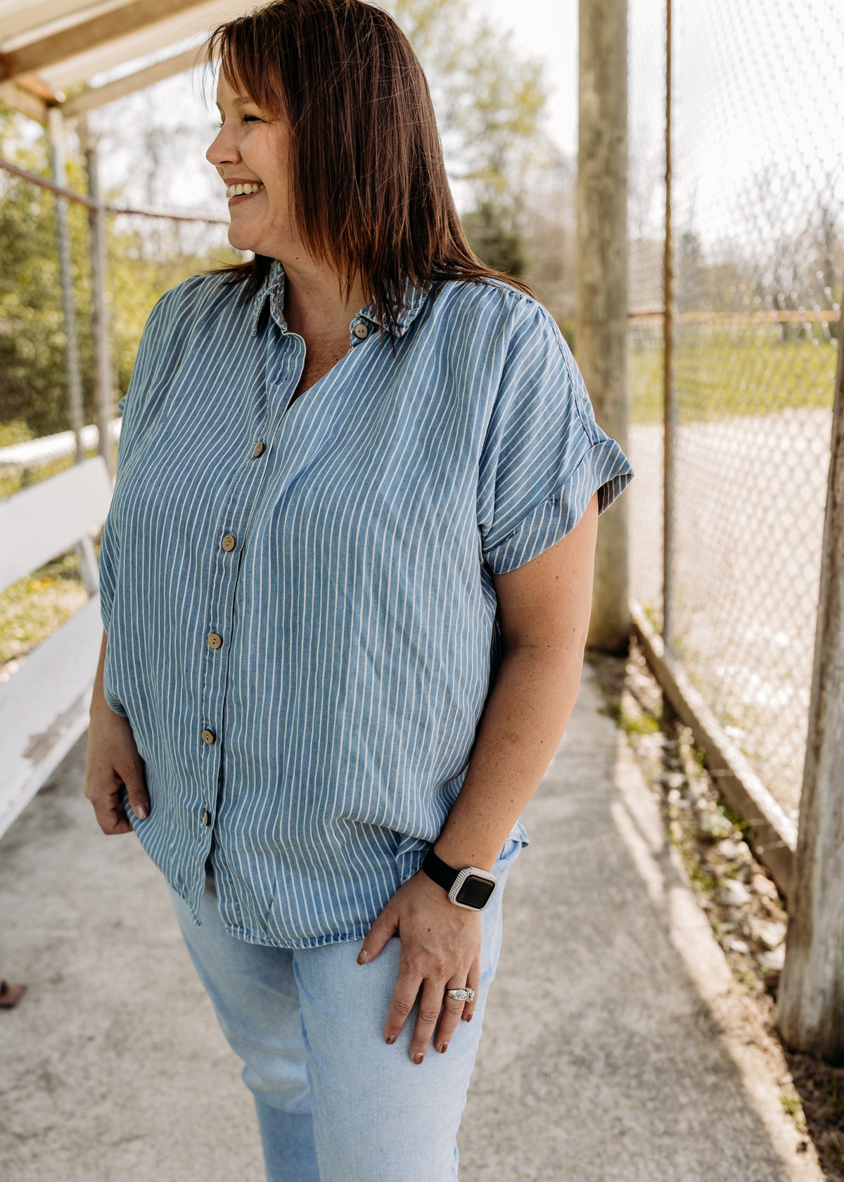 Plus Stripe Chambray Button Down