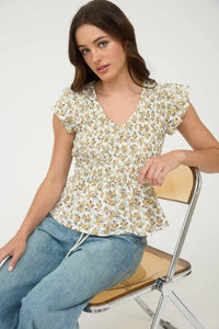 Floral Smocked Ruffle Sleeve Top