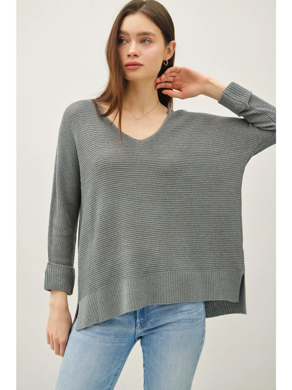Roll Cuff Dolman Sweater - Dusty Teal