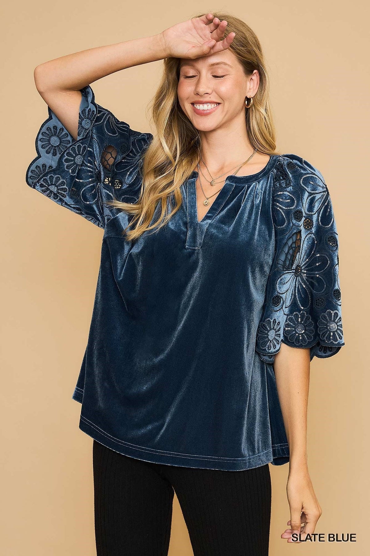 Split Neck Velvet Top
