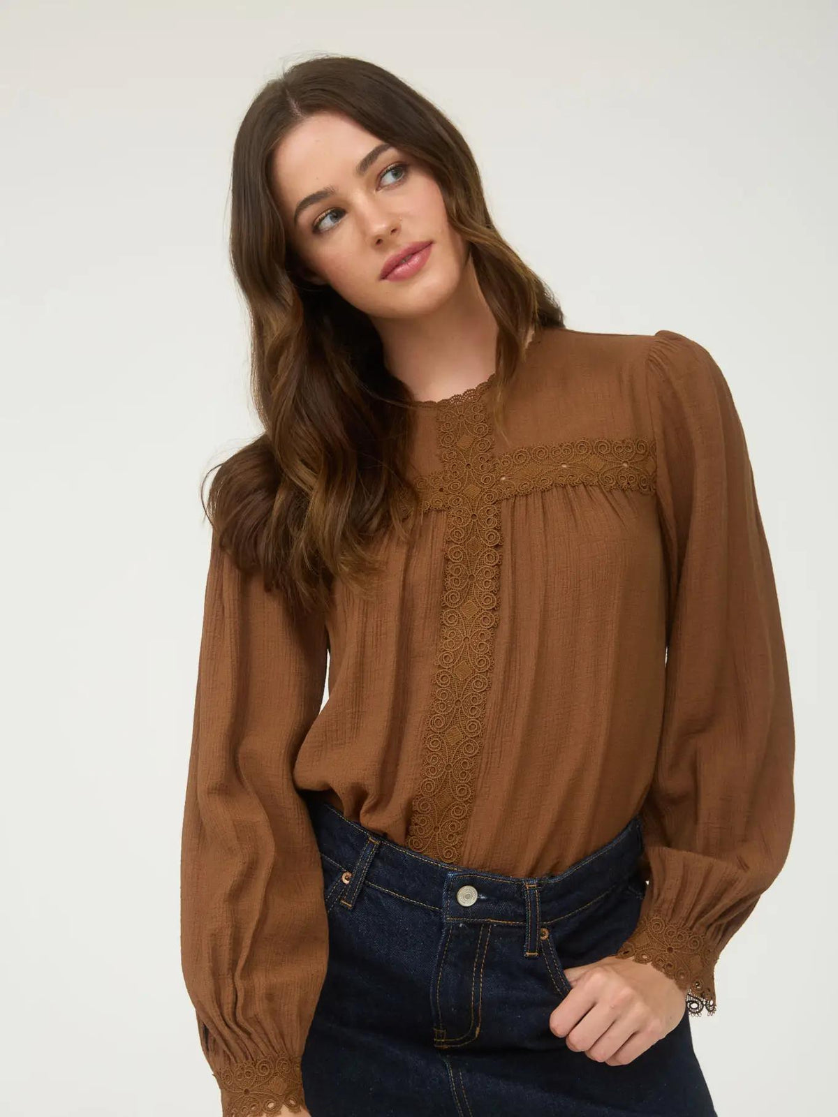 Lace Detail Blouse - Brown