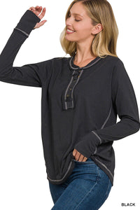 Button Closure Long Sleeve Top
