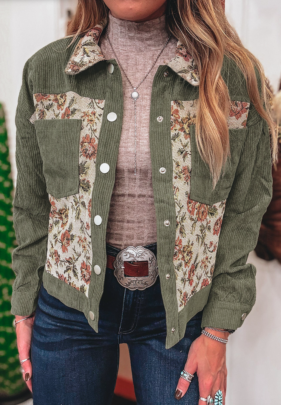 Retro Floral Patchwork Jacket - Sage Green