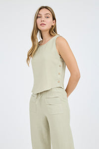 Sleeveless Side Button Linen Top