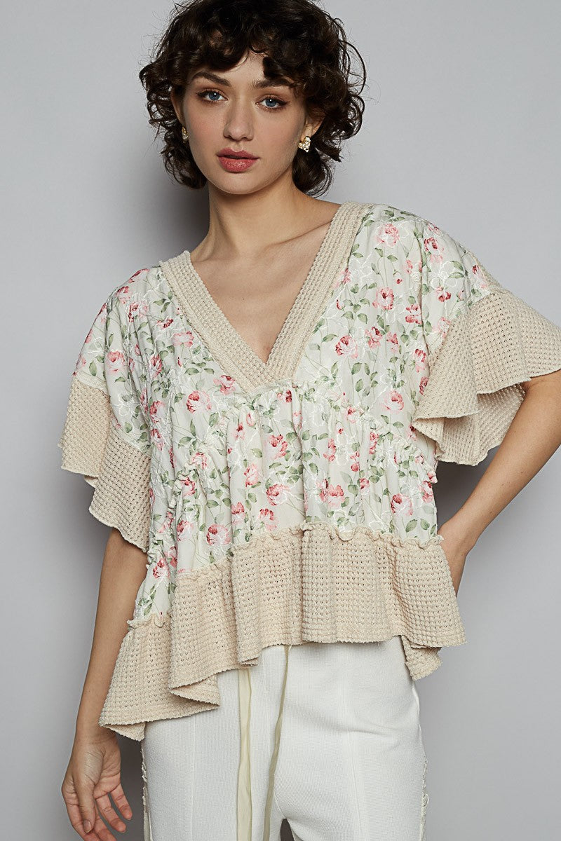 V-Neck Woven Ruffle Top