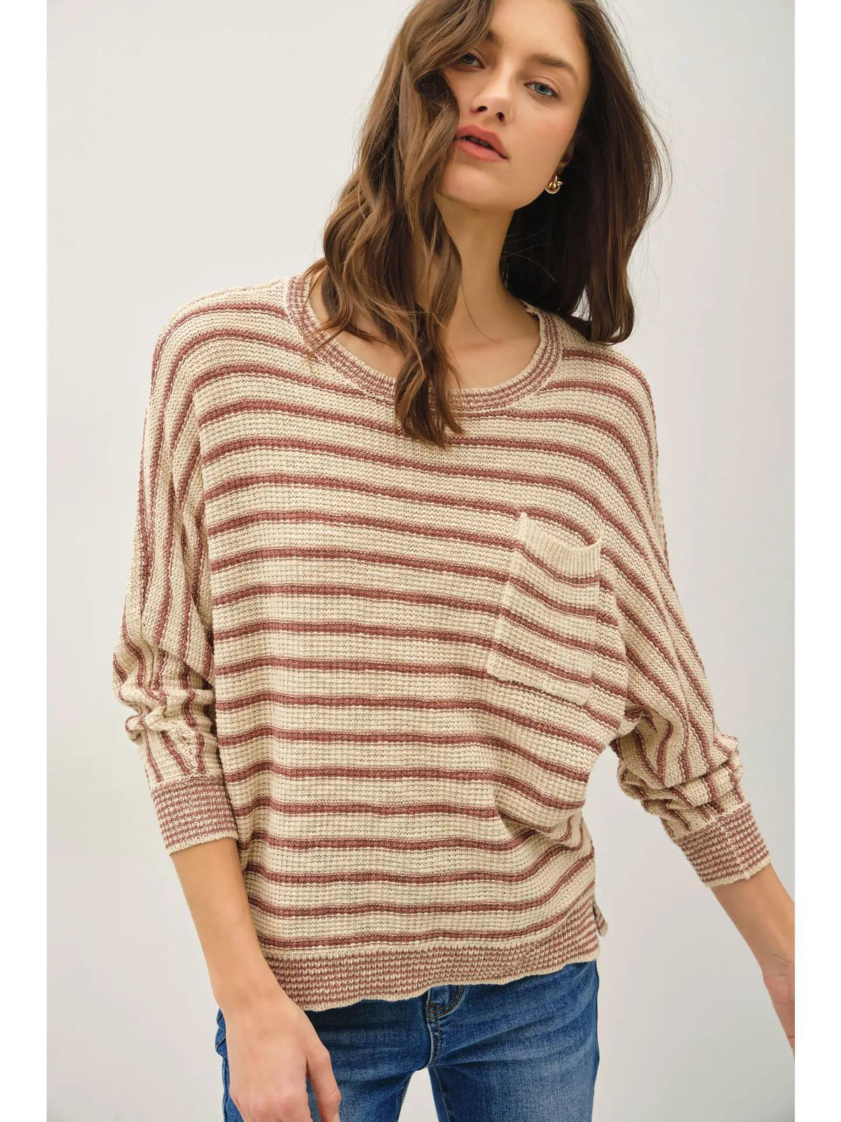 Waffle Knit Dolman Sweater - Marsala