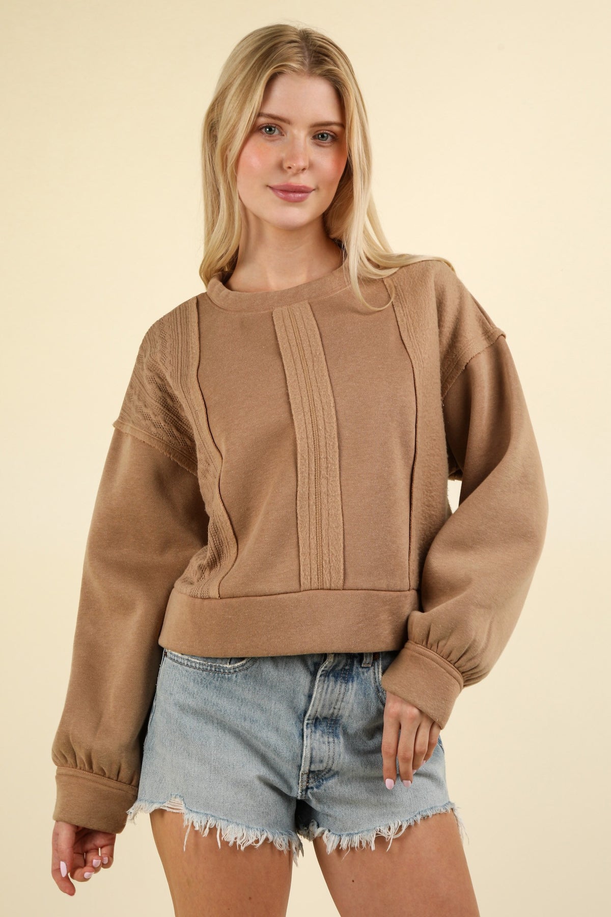 Cable Contrast Detail Crop Top