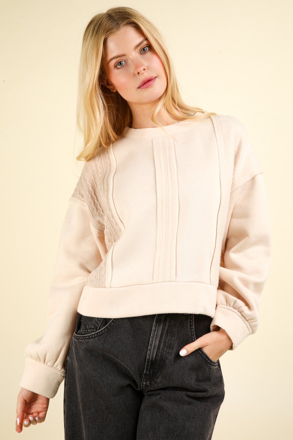Cable Contrast Detail Crop Top