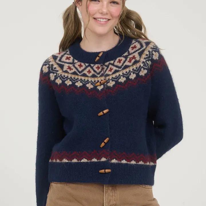 Fair Isle Button Cardigan - Navy