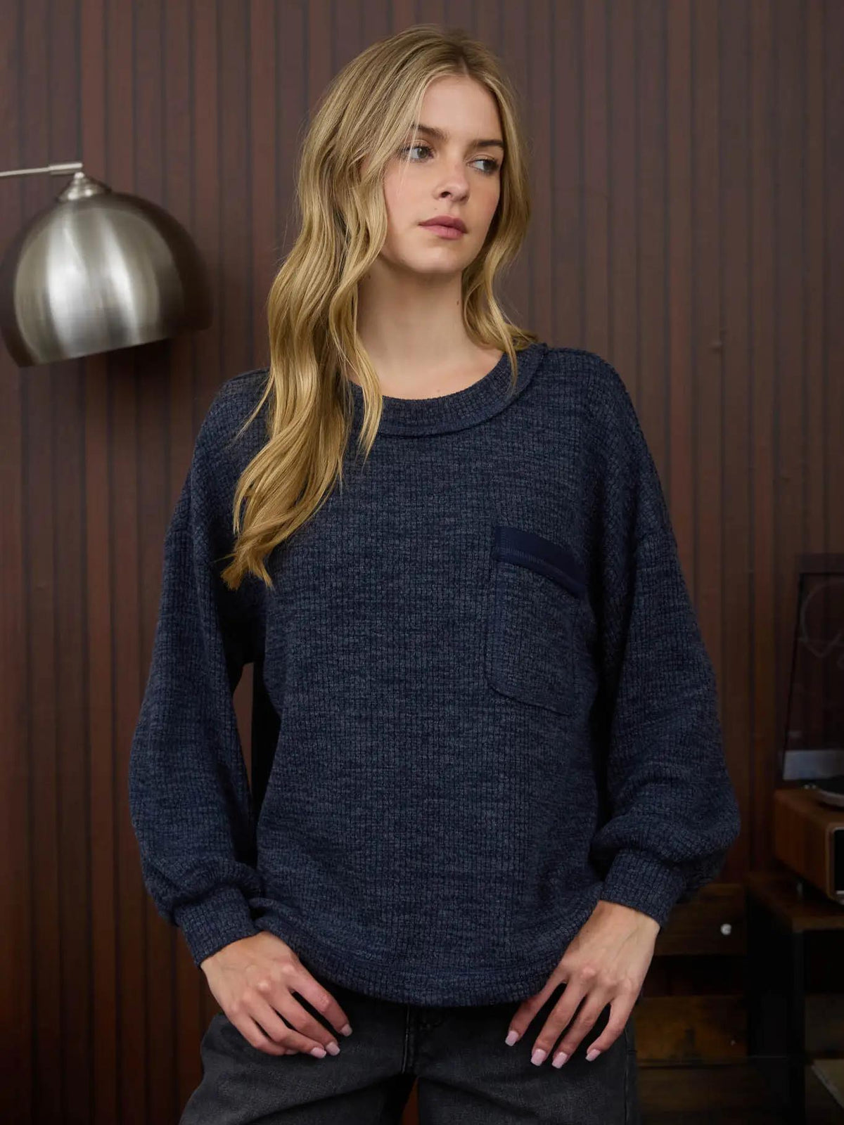 Crewneck Long Sleeve Top - Navy