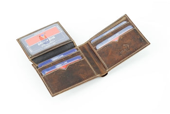 Top Grain Leather Bi Fold Wallet w/Top Flap