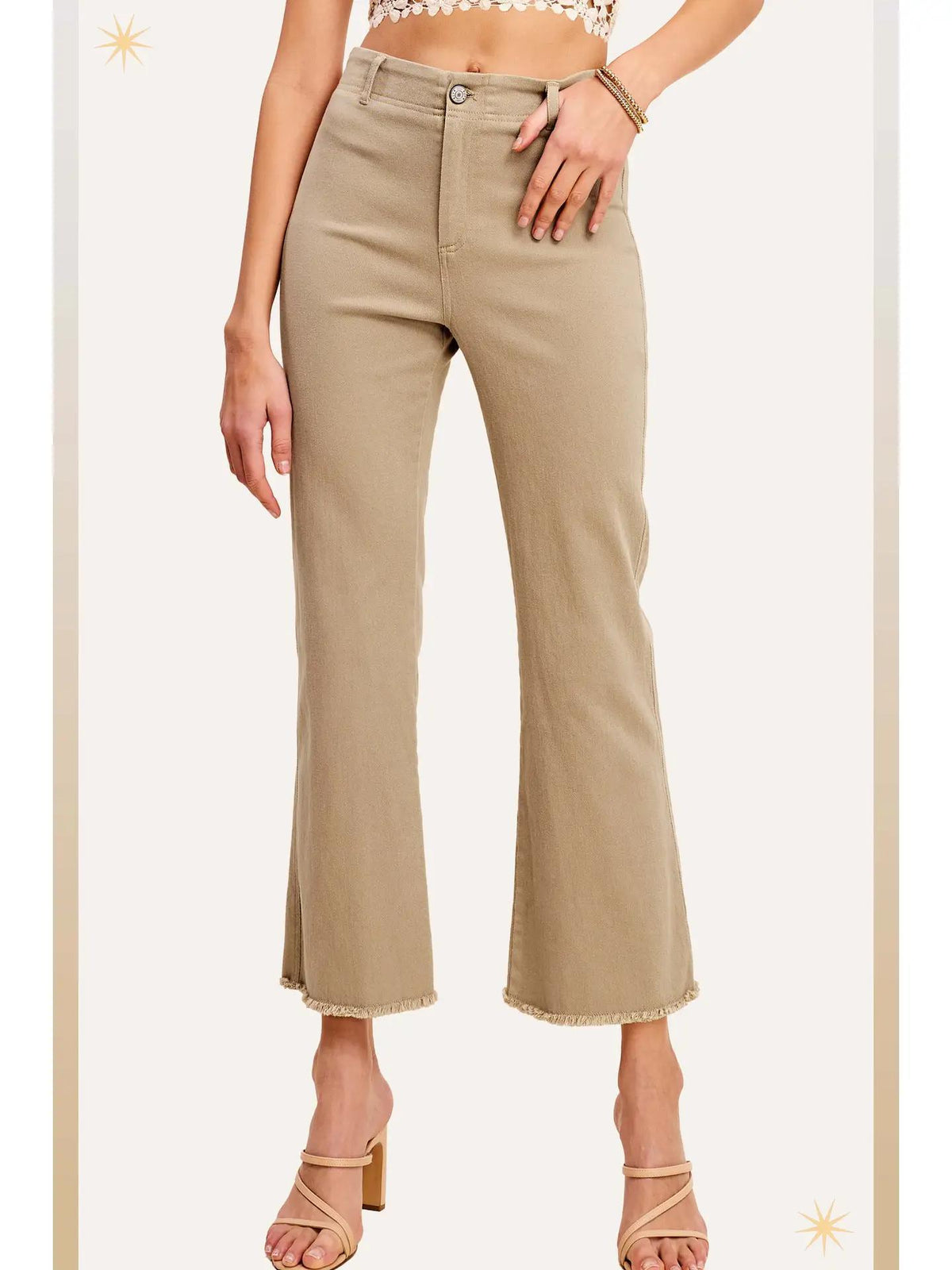 Stretchy High Waisted Flare Pants - Tan