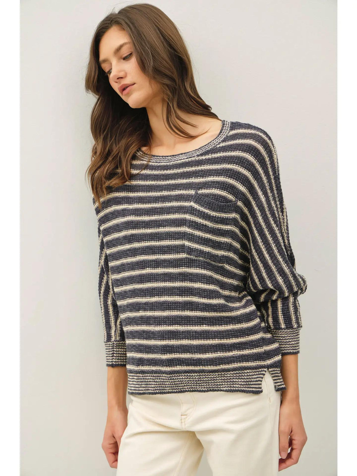Waffle Knit Dolman Sweater - Charcoal