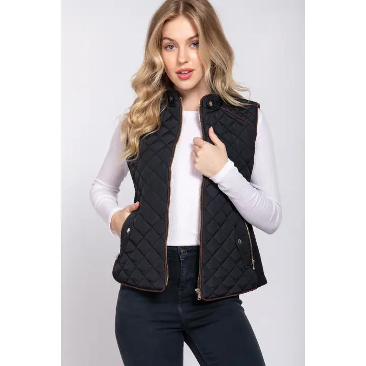 Quilted Padding Vest - Black