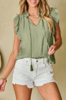 V-Neck Flutter Sleeve Top
