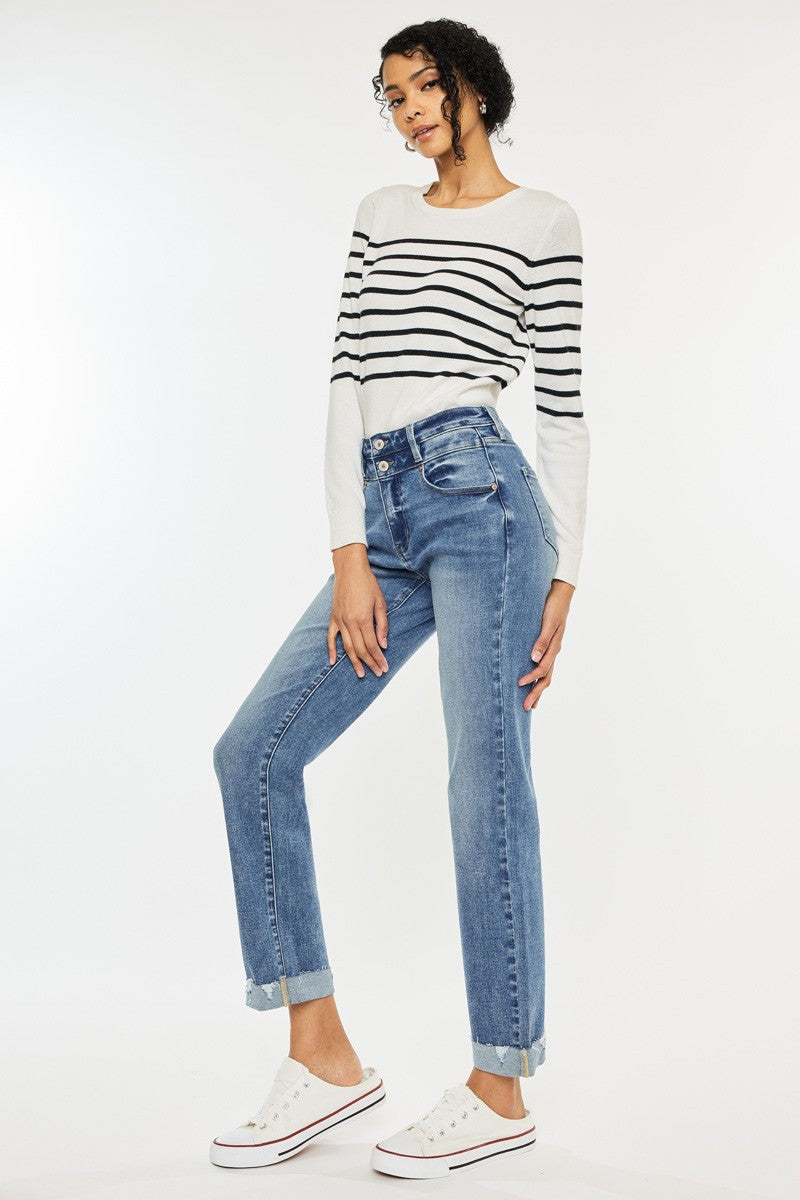 Plus High Rise Double Button Slim Straight