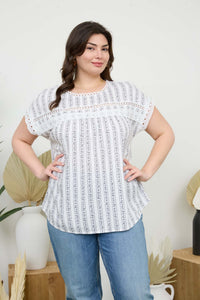Plus Stripe Floral Batwing Top