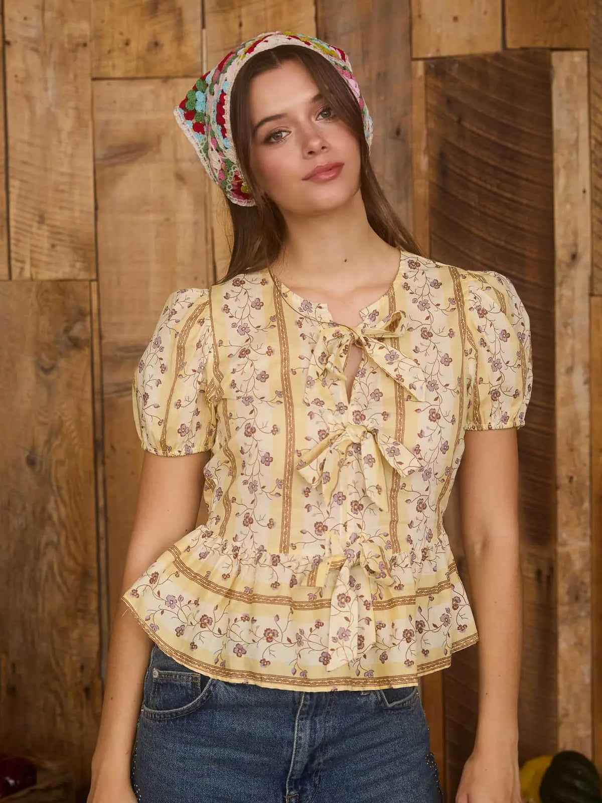 Tie Front Floral Blouse