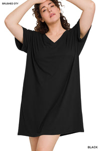 Rolled Sleeve V-neck Dress