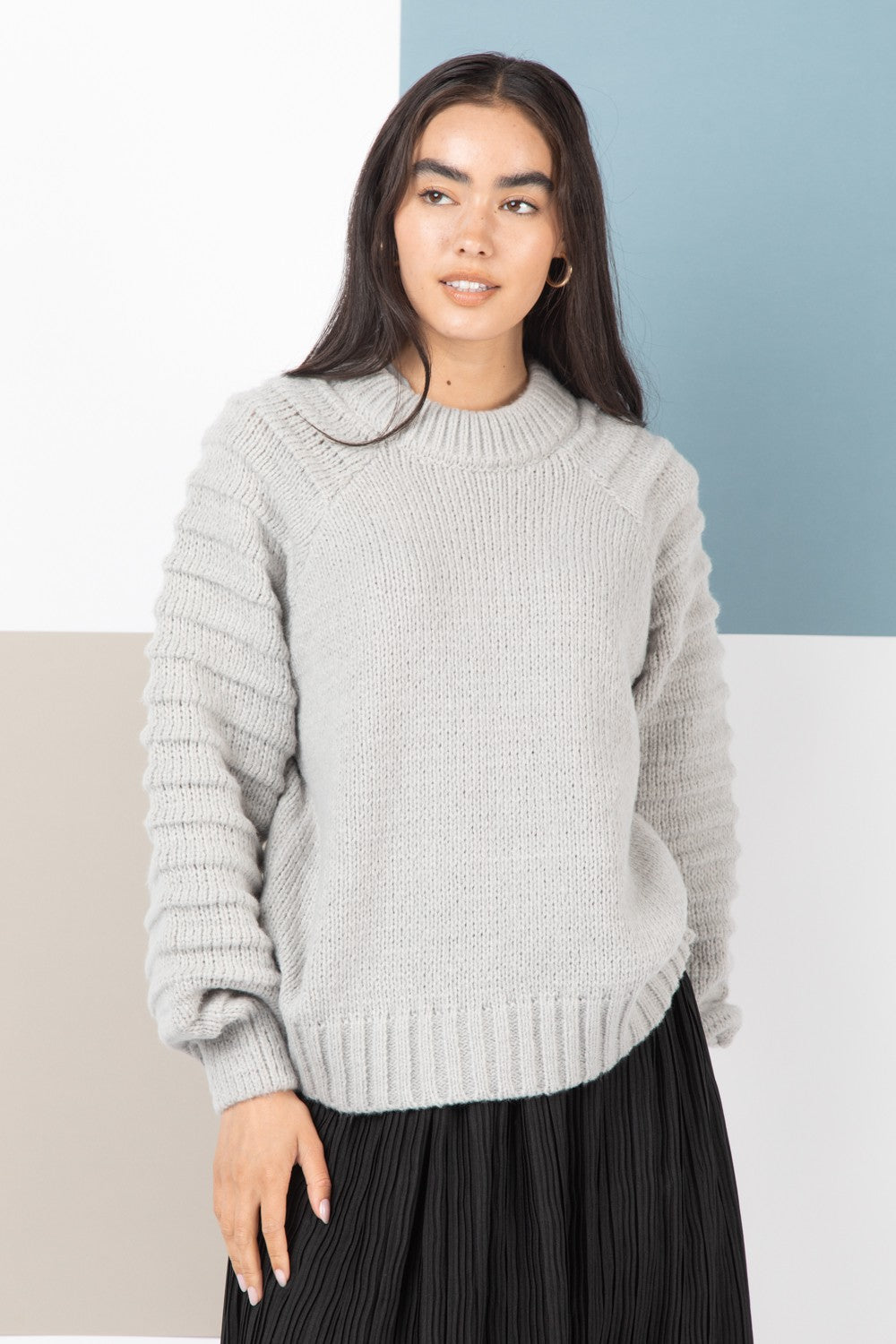Textured Sleeve Sweater