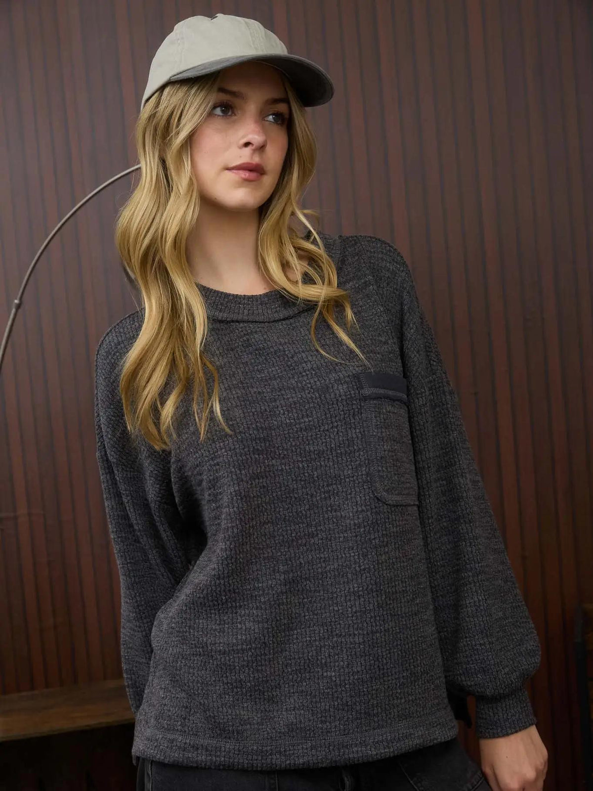 Crewneck Long Sleeve Top - Charcoal