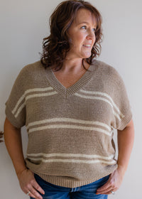 Plus Striped V-Neck Sweater