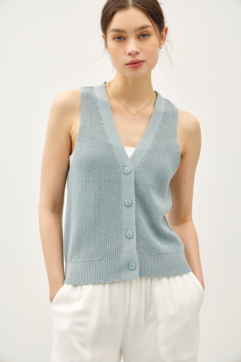 Knit V-Neck Button Up Vest