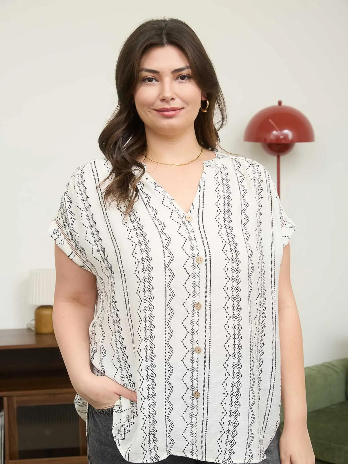 Plus Geo Pattern Button Down - Black