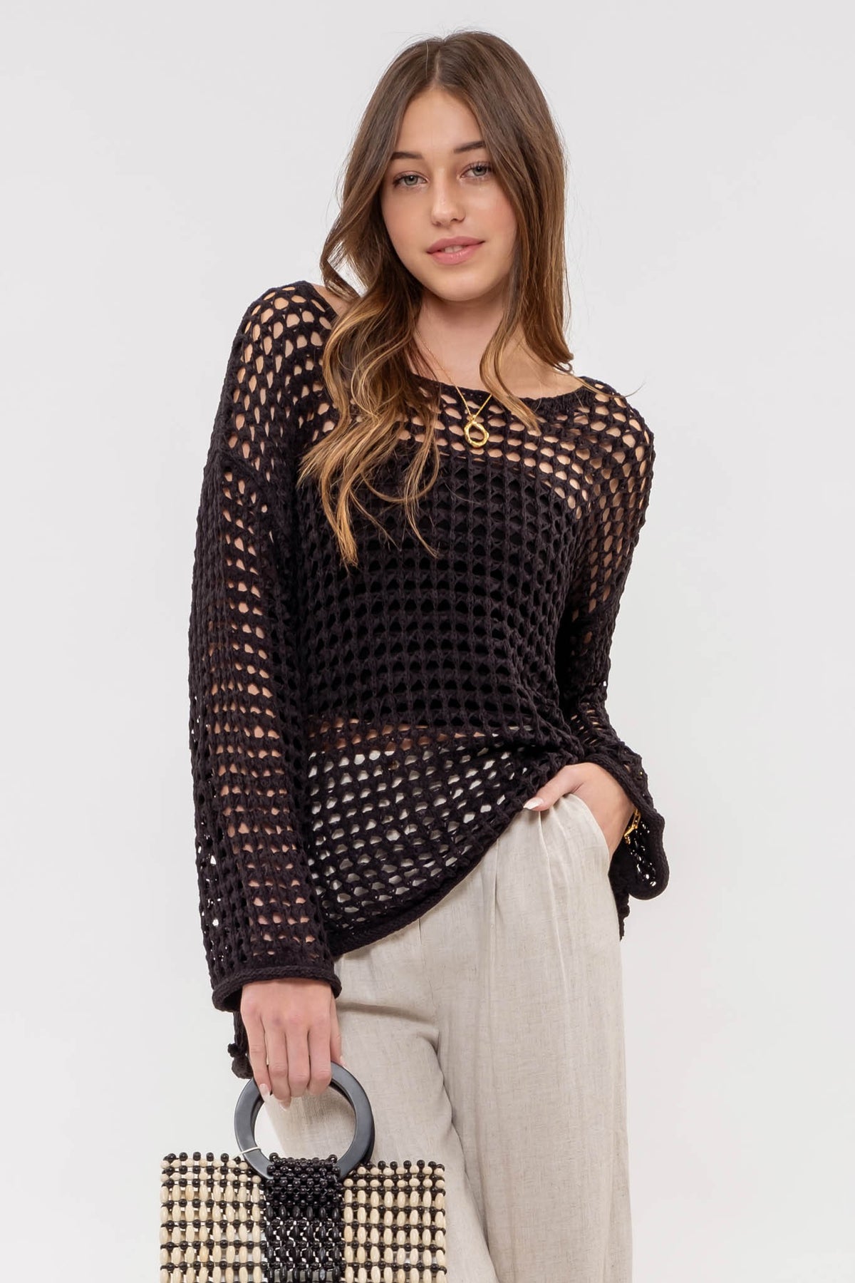 Oversized Sheer Crochet Pullover