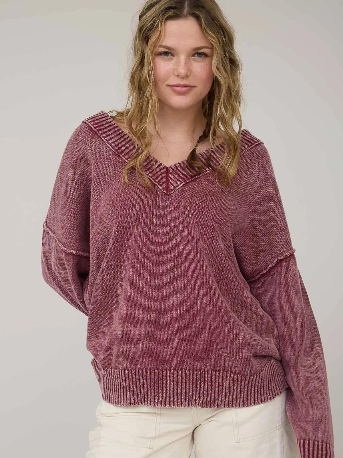 Washed Oversized Sweater - Burgundy