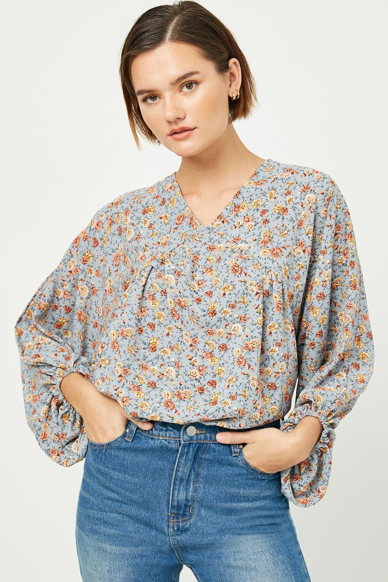 Balloon Sleeve V-Neck