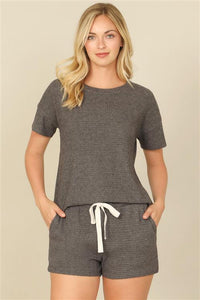 Plus Waffle Set Top - Charcoal
