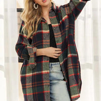 Plus Long Flannel Shacket - Green